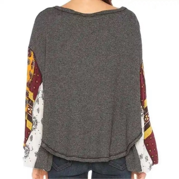 Free People Blossom Thermal Sweater Top in Paisley Floral Gray Size Small Boho - Picture 2 of 8